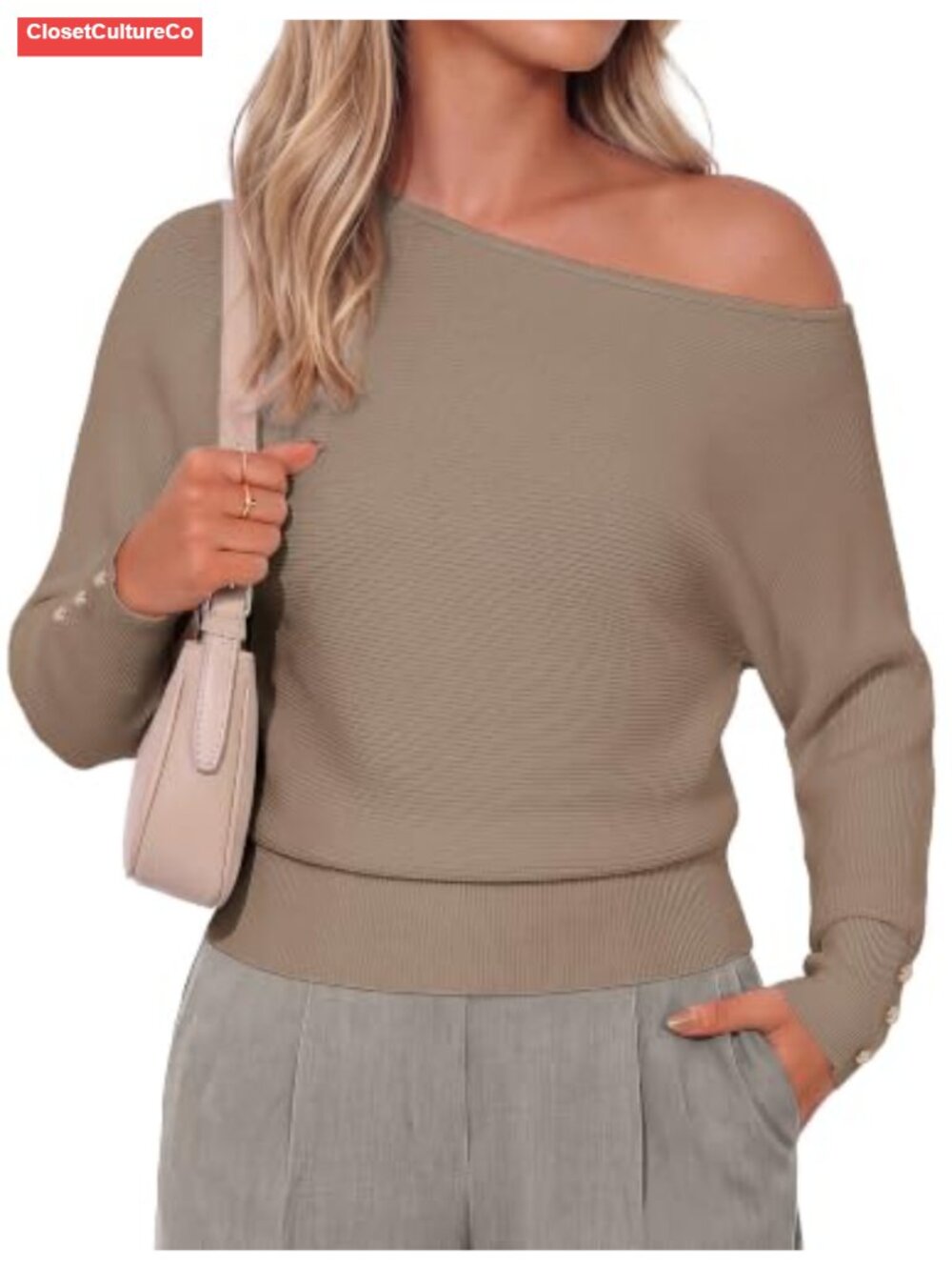 Womens Off Shoulder Sweater Long Batwing Sleeve Knit Pullover